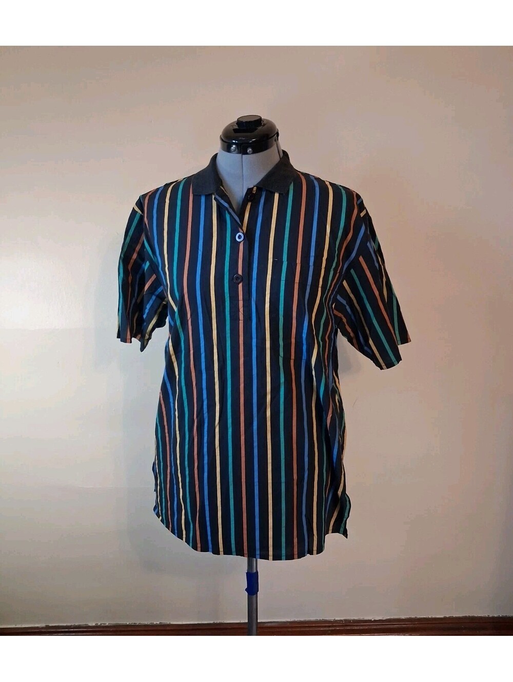 Vintage Striped Bowling Shirt, Jessica Hale Mens Retro Casual Top 90s Y2k Sz M